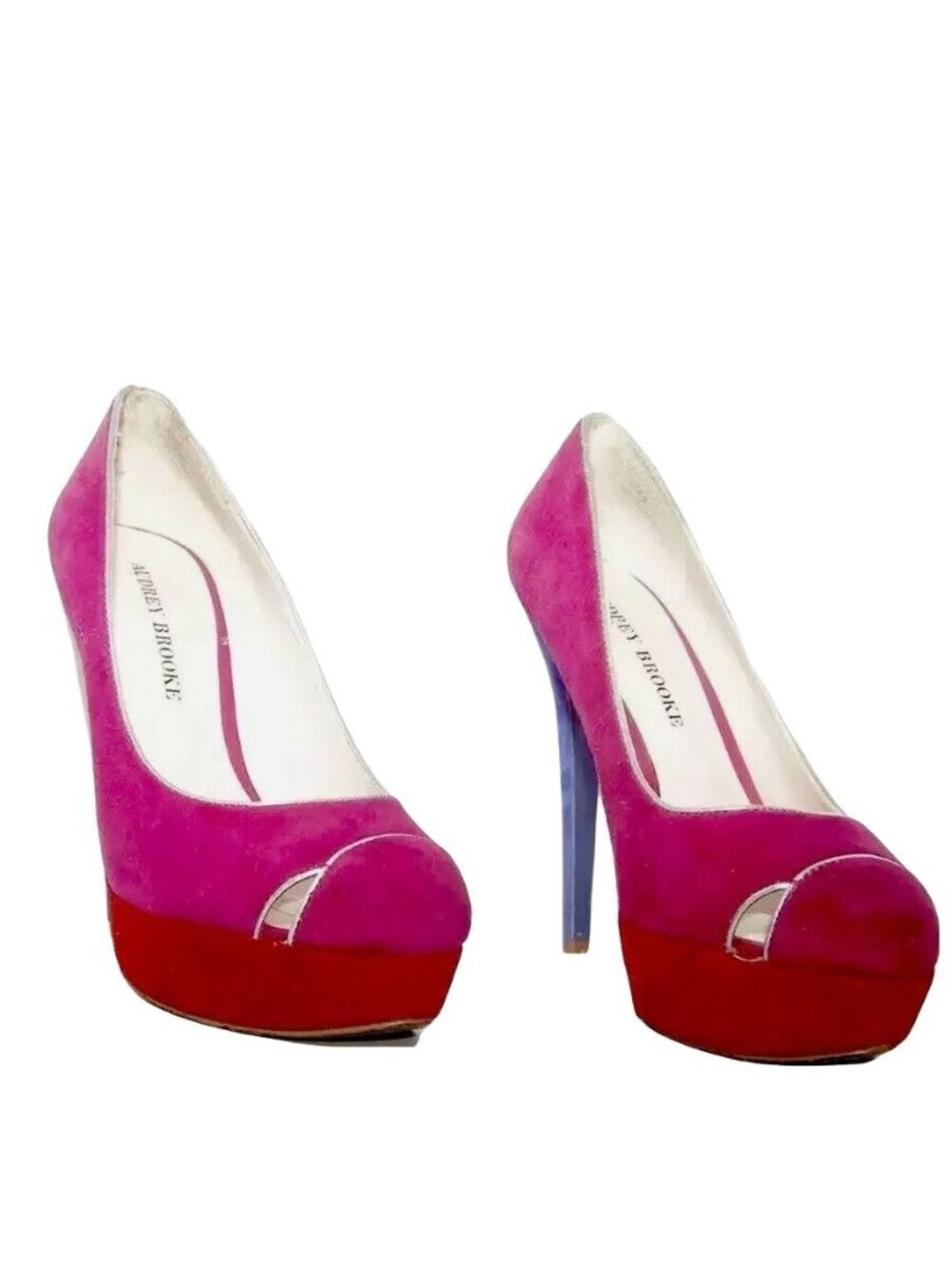 Audrey Brooke Womens Nicolette Heels Size 7 Suede Pink Blue Platform Stilettos